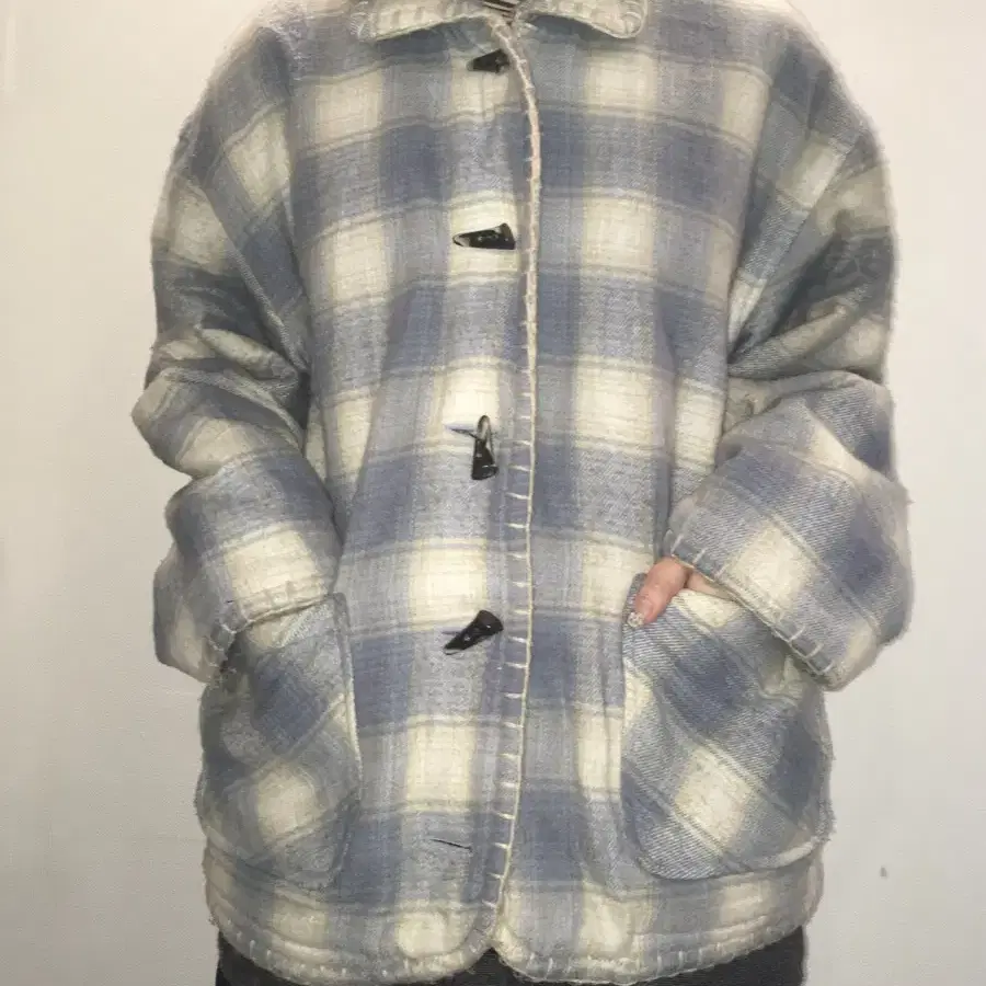 jpn vintage pale blue check duffle jacke