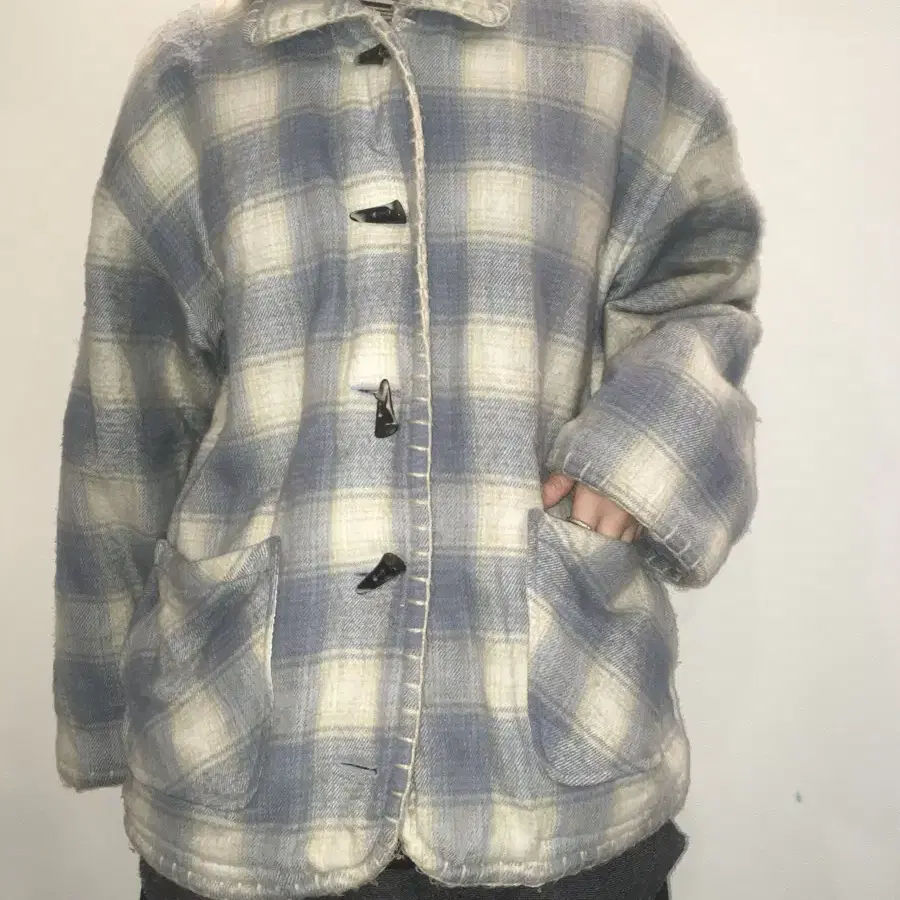 jpn vintage pale blue check duffle jacke