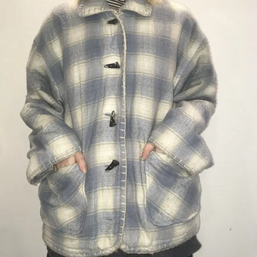 jpn vintage pale blue check duffle jacke