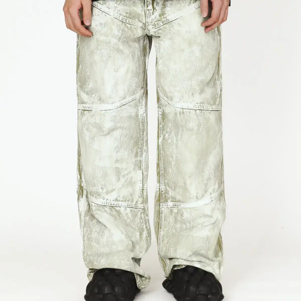 애드오프 잉크그린데님INK RUBBED DENIM PANTS KHAKI