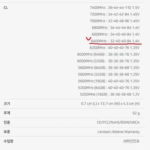 DDR5 튜닝램 6400 32G (16X2)