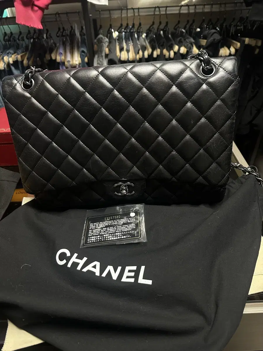 Genuine, urgent) Chanel Classic Bag Bag Maxi Lambskin Black Silver