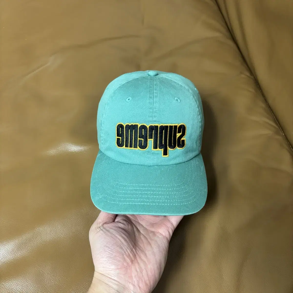 Supreme 슈프림 리버스 로고 6패널 볼캡 모자 Washed Mint