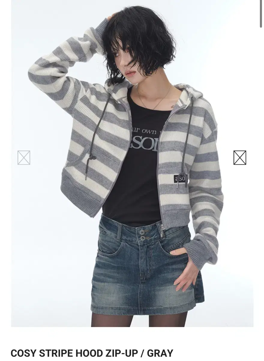 ason 애즈온 COSY STRIPE HOOD ZIP-UP / GRAY