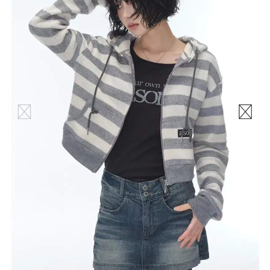 ason 애즈온 COSY STRIPE HOOD ZIP-UP / GRAY