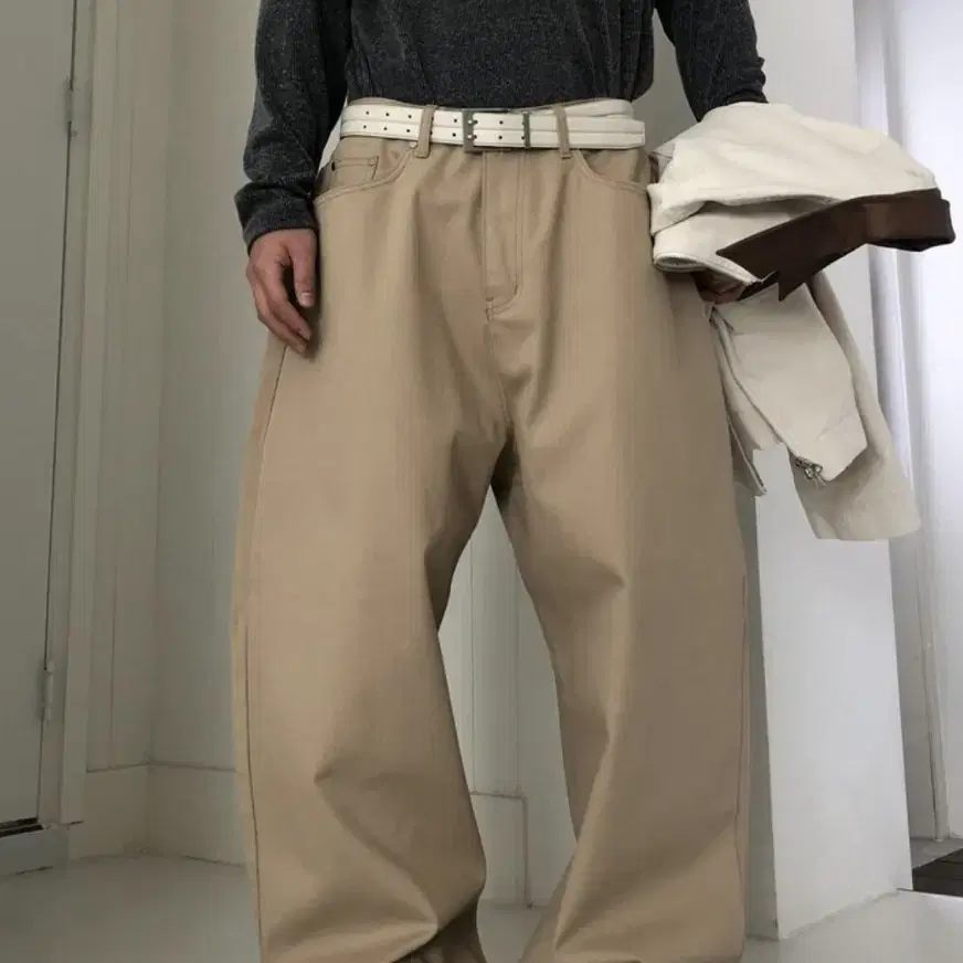 curved cotton wide pants