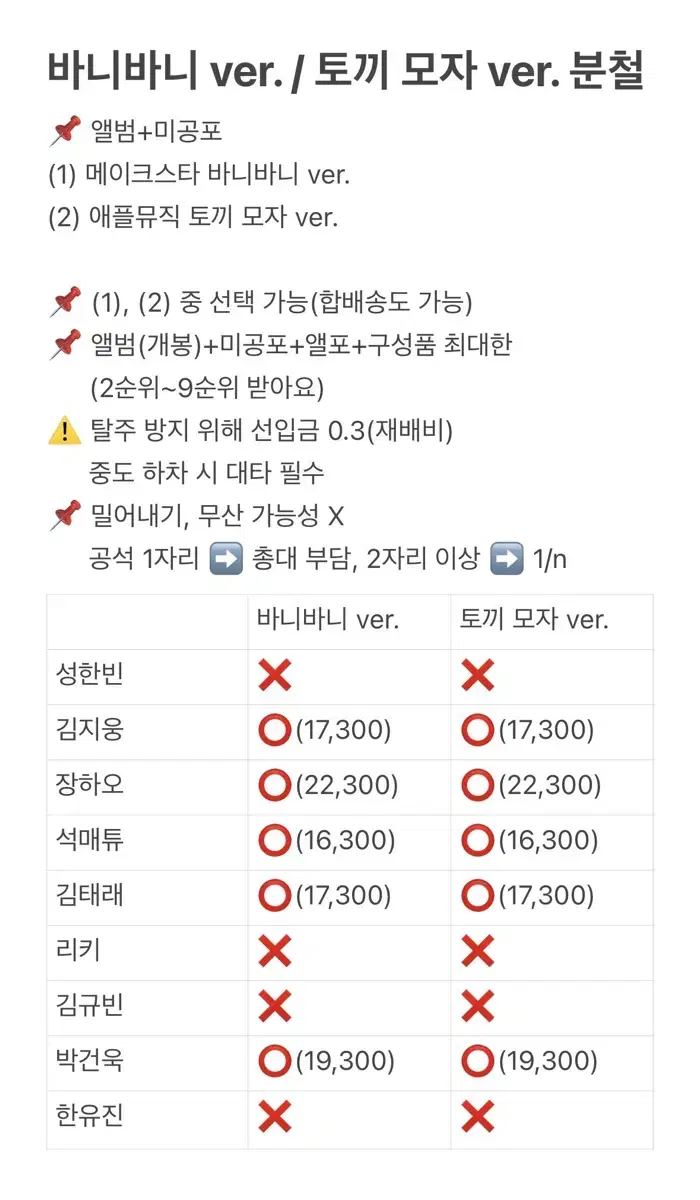 제로베이스원 제베원 메이크스타 바니바니 애플뮤직 토끼 모자 미공포 분철