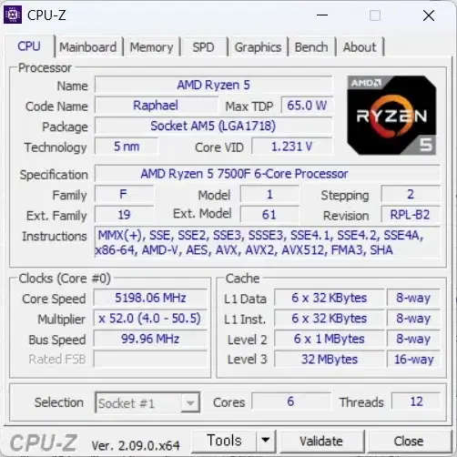 CPU amd 라이젠5 7500f