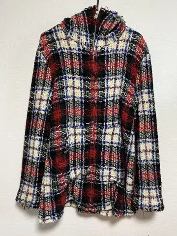 sunaokuwahara 스나오쿠와하라 후드 부착 체크 롱 코트