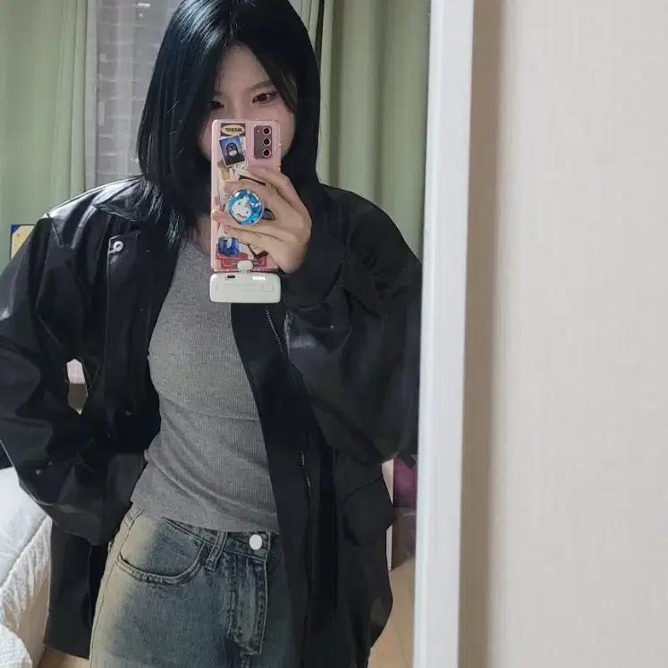 여성 오버핏 레더자켓