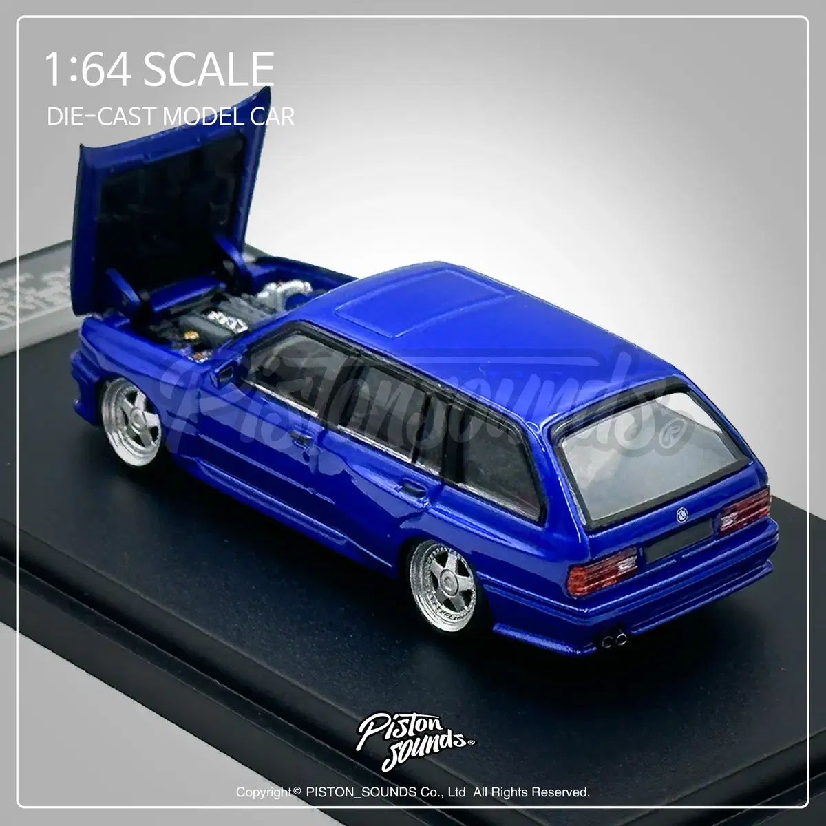 1:64스케일 다이캐스트 BMW E30 투어링 메탈릭블루 보닛오픈 올드카