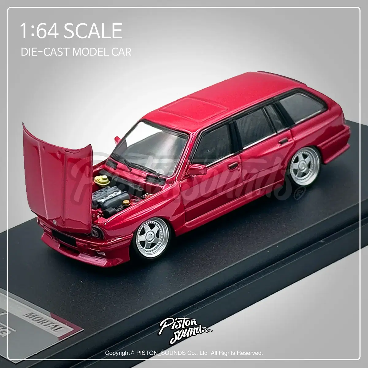 1:64스케일 다이캐스트 BMW E30 투어링 메탈릭레드 보닛오픈 올드카