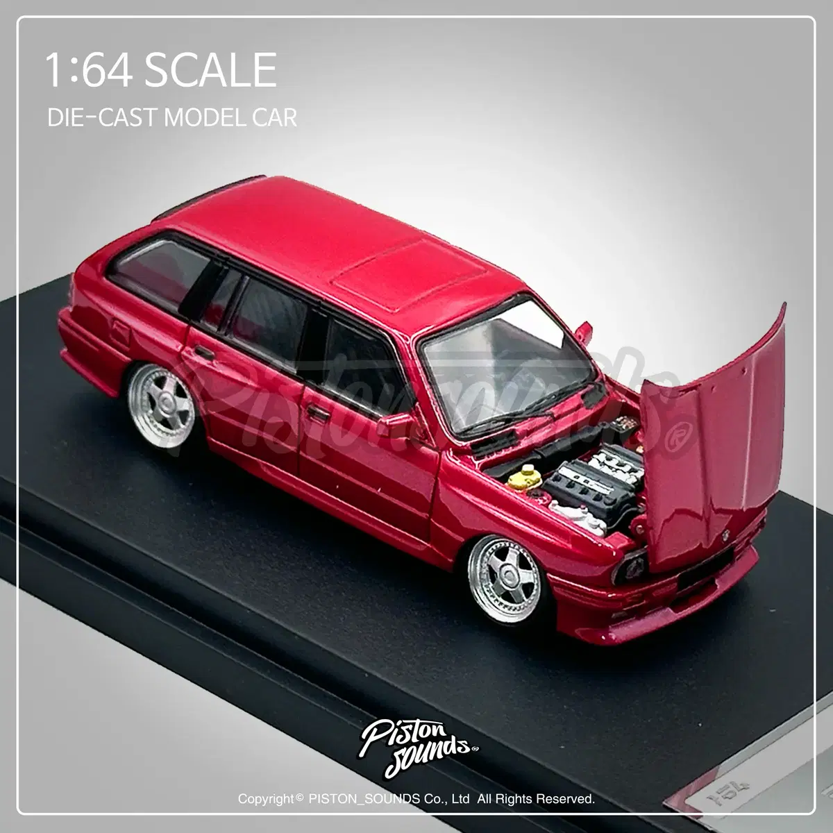 1:64스케일 다이캐스트 BMW E30 투어링 메탈릭레드 보닛오픈 올드카