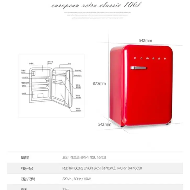 미니냉장고 보만 레트로 냉장고 106L