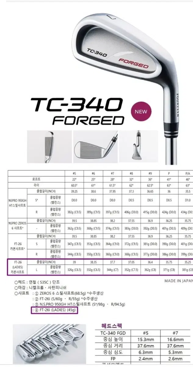 여성아이언 포틴tc340포지드