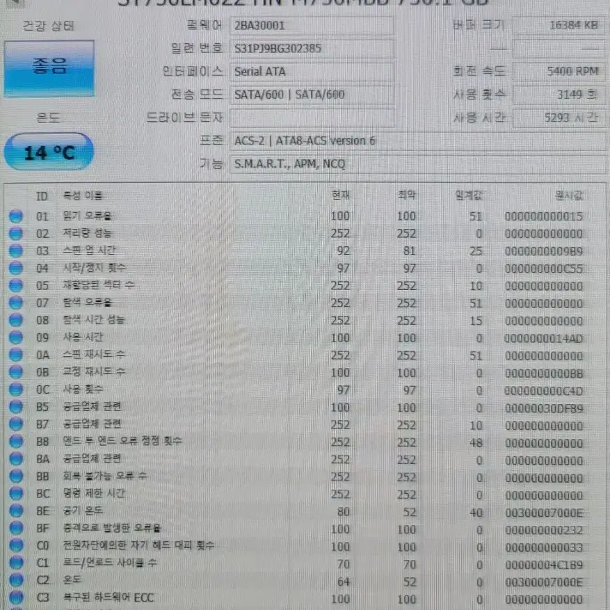 750GB HDD, 노트북하드, 시게이트 750GB