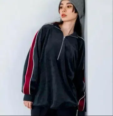 JEANASIS 벨루어 라인 하프 지퍼 풀오버