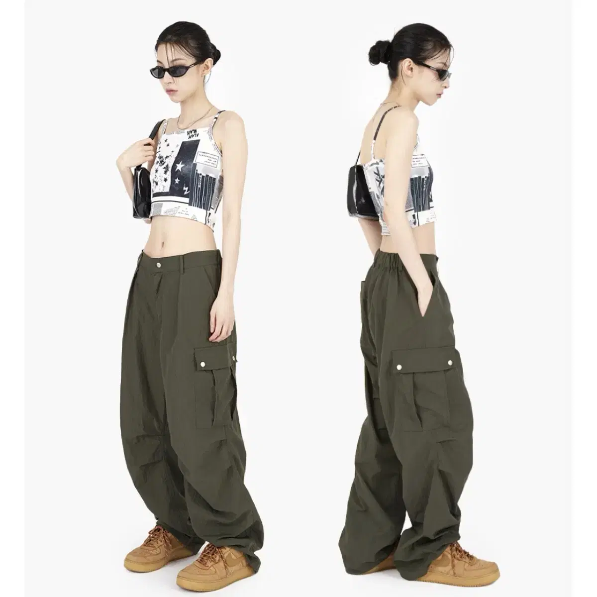 LAUCO HOUSE FINTUCK NYLON SNAP-OVER CARGO PANTS KHAKI S / kim chaewon 