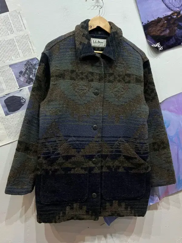 80-90s 엘엘빈 네이티브 아즈텍 블랭킷 울 코트 Made in USA