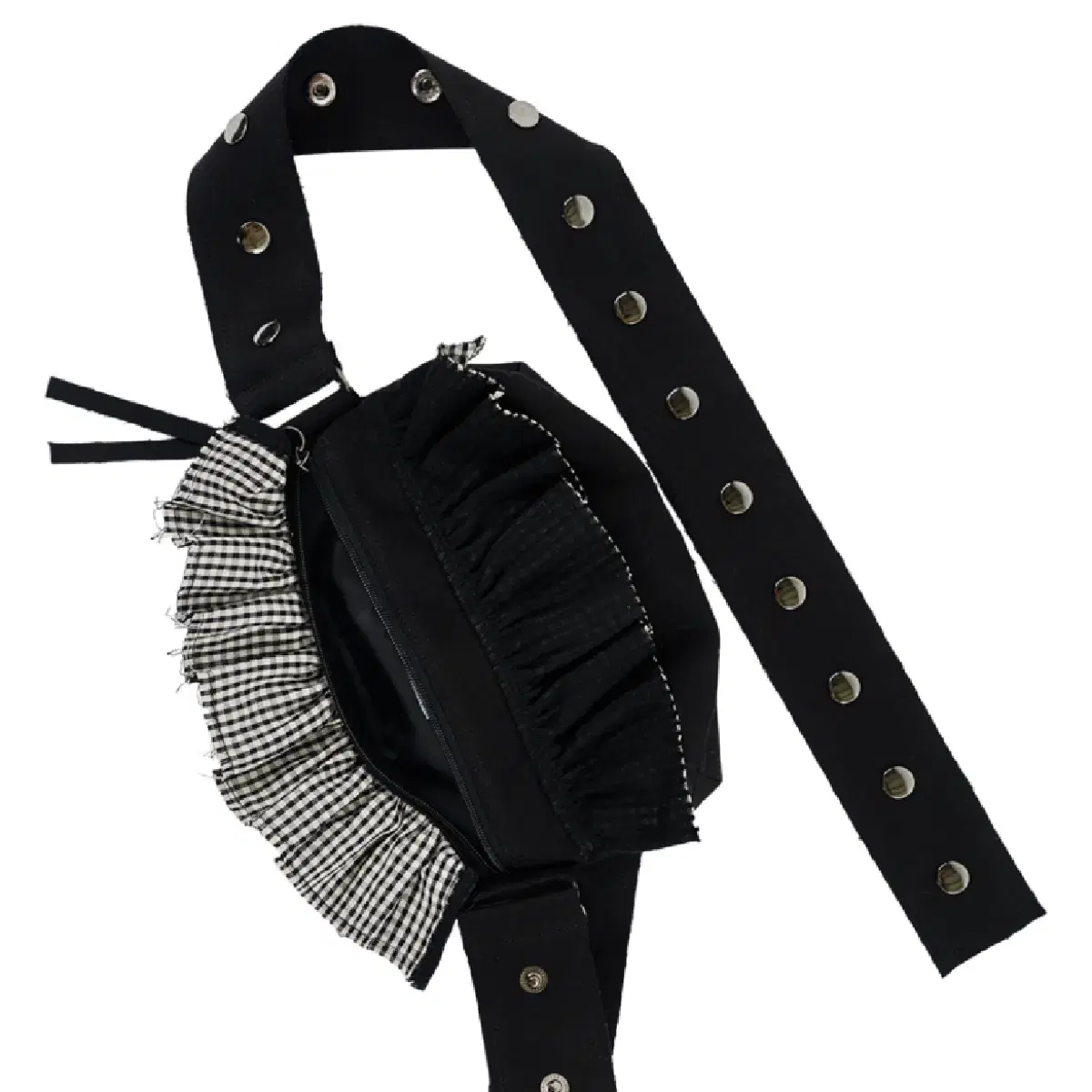 Kuel 큘 Boho ruffle belt bag black