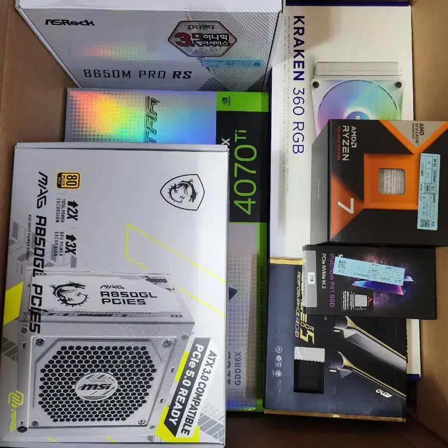 7800x3d 반본체 p41 2tb nzxt 수냉쿨러 OLOy 램