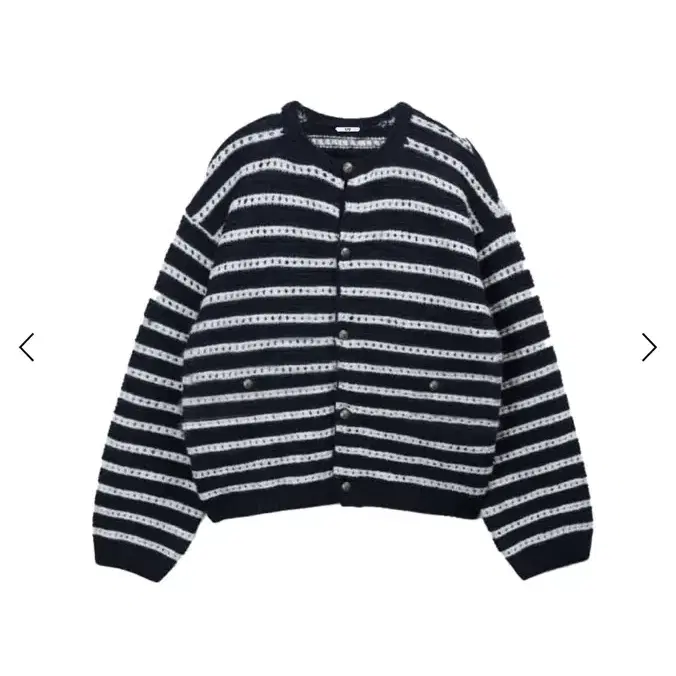 STU round neck stripe cardigan navy