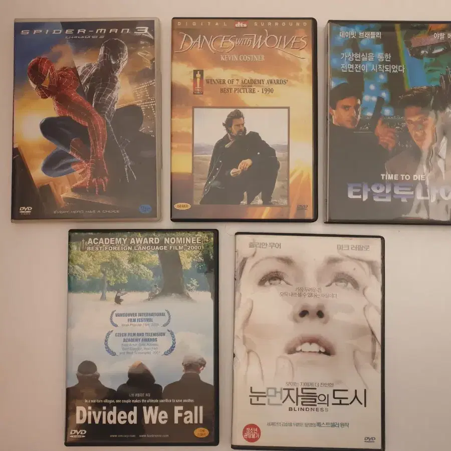 DVD 스파이더맨 3, 늑대와 춤을, 눈먼자들의 도시 등 5개 일괄