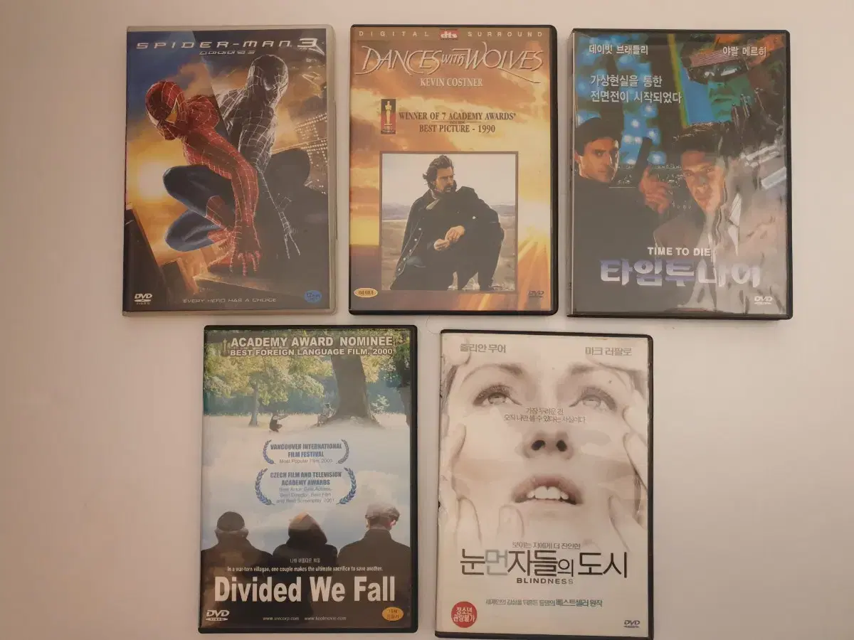 DVD 스파이더맨 3, 늑대와 춤을, 눈먼자들의 도시 등 5개 일괄