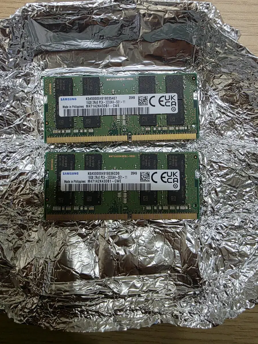 삼성 DDR4 3200 16GB 노트북용 2개 판매합니다.