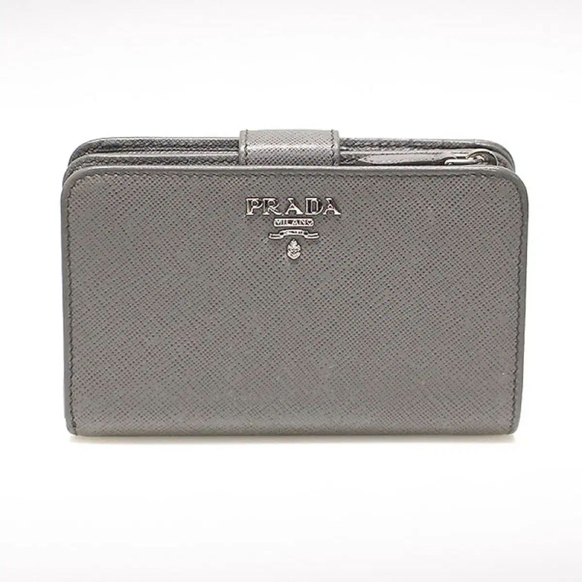 Prada Saffiano metal logo medium wallet silver