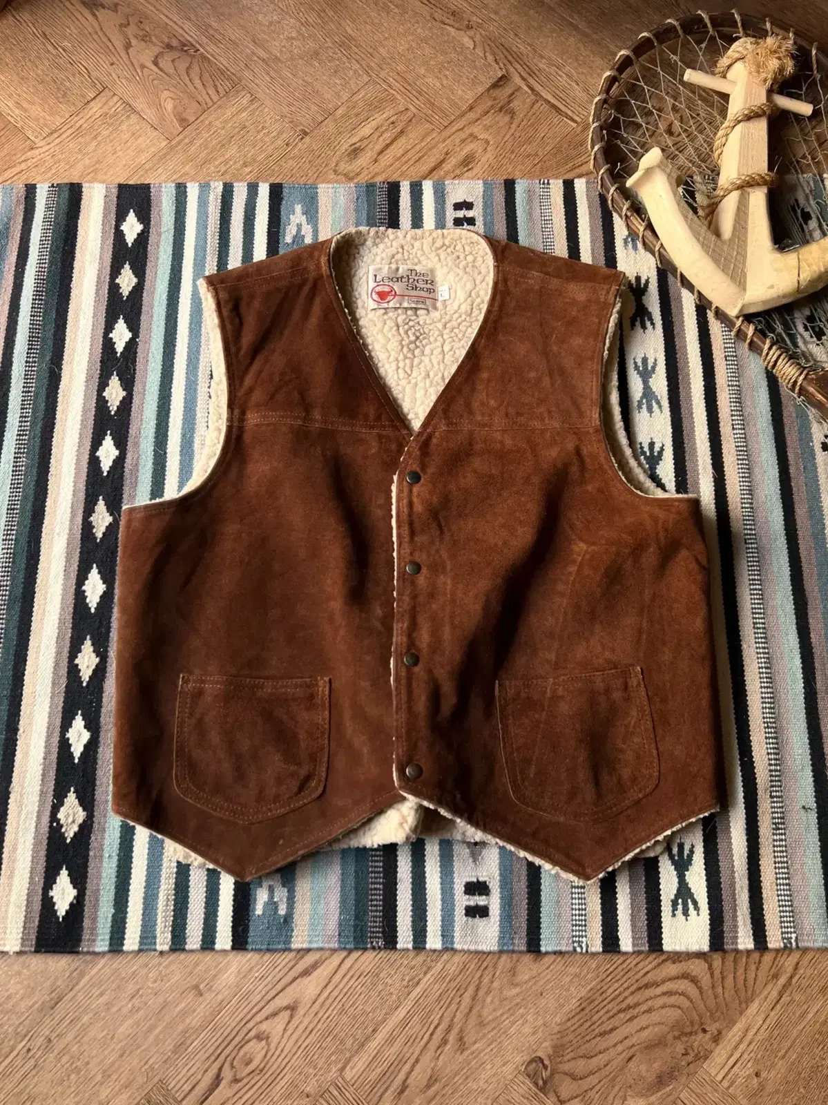 [L]70's Sears Leather Shop Sherpa Leather Vest