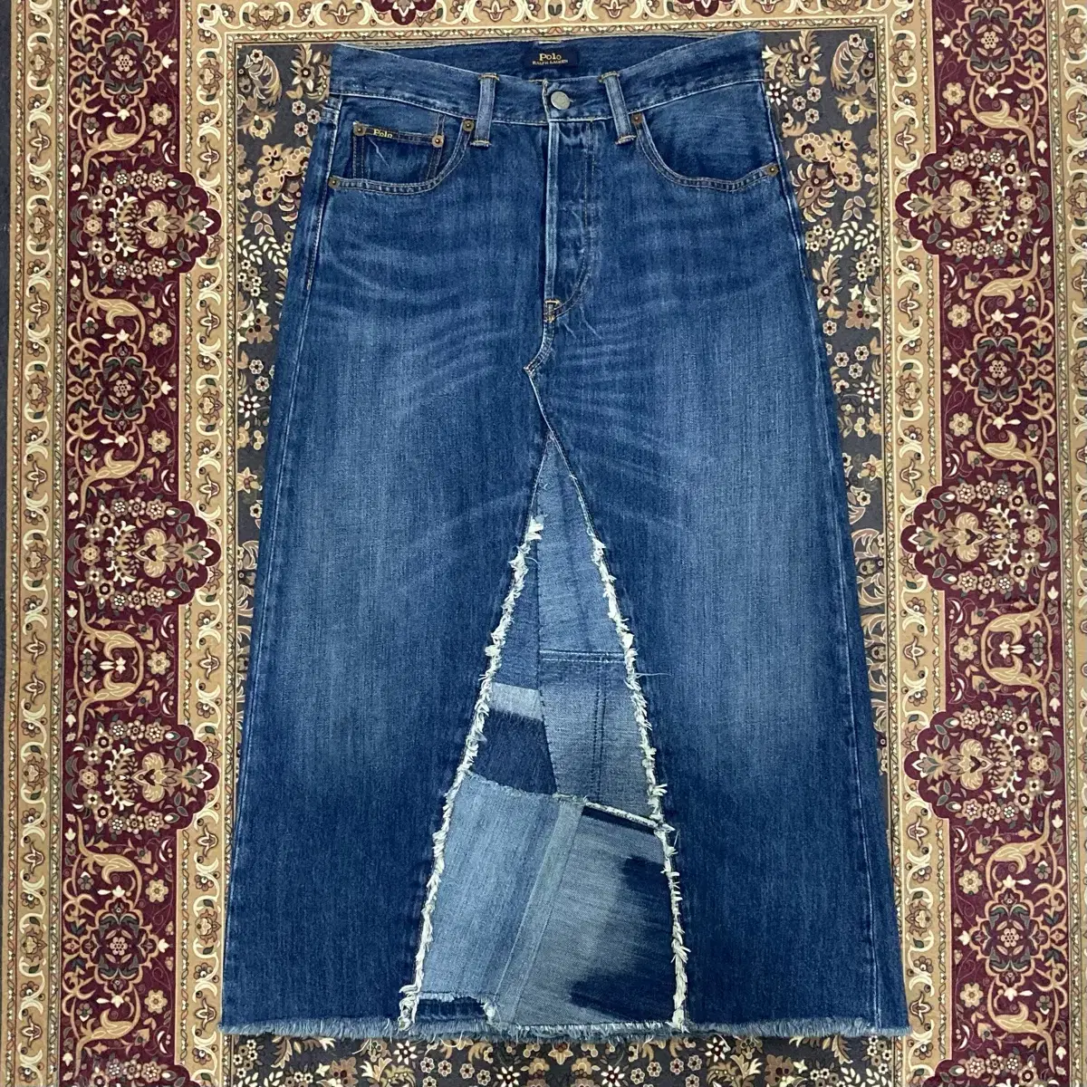 (Vintage) 30% SALE Polo Patchwork Denim Button Fly Skirt