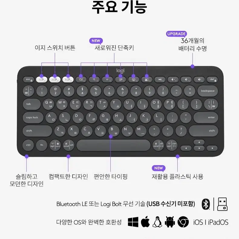 로지텍 K380S 무선 키보드 도브 화이트 + 키보드 파우치