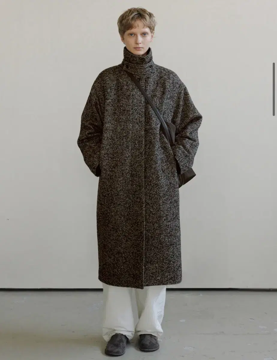 모이아 Wool Single Coat - Brown Mix