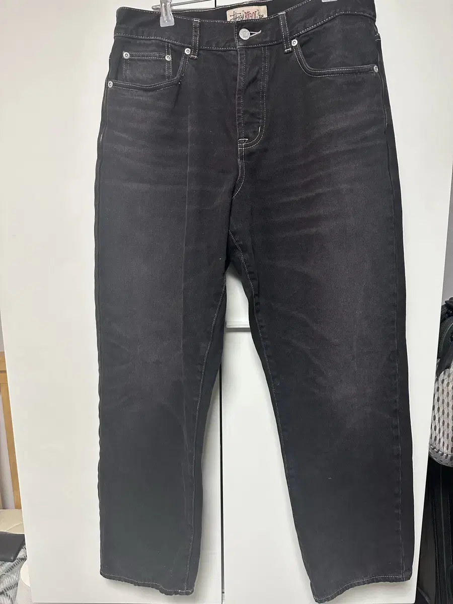 스투시 BIG OL denim wide jeans black