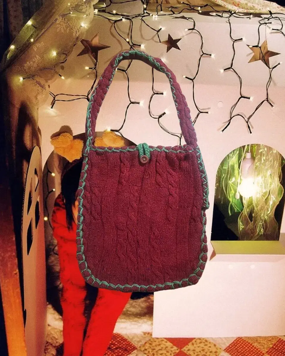 Red Knit Bag - Free Shipping Vintage Handmade Knit Mori Crossbody Bag