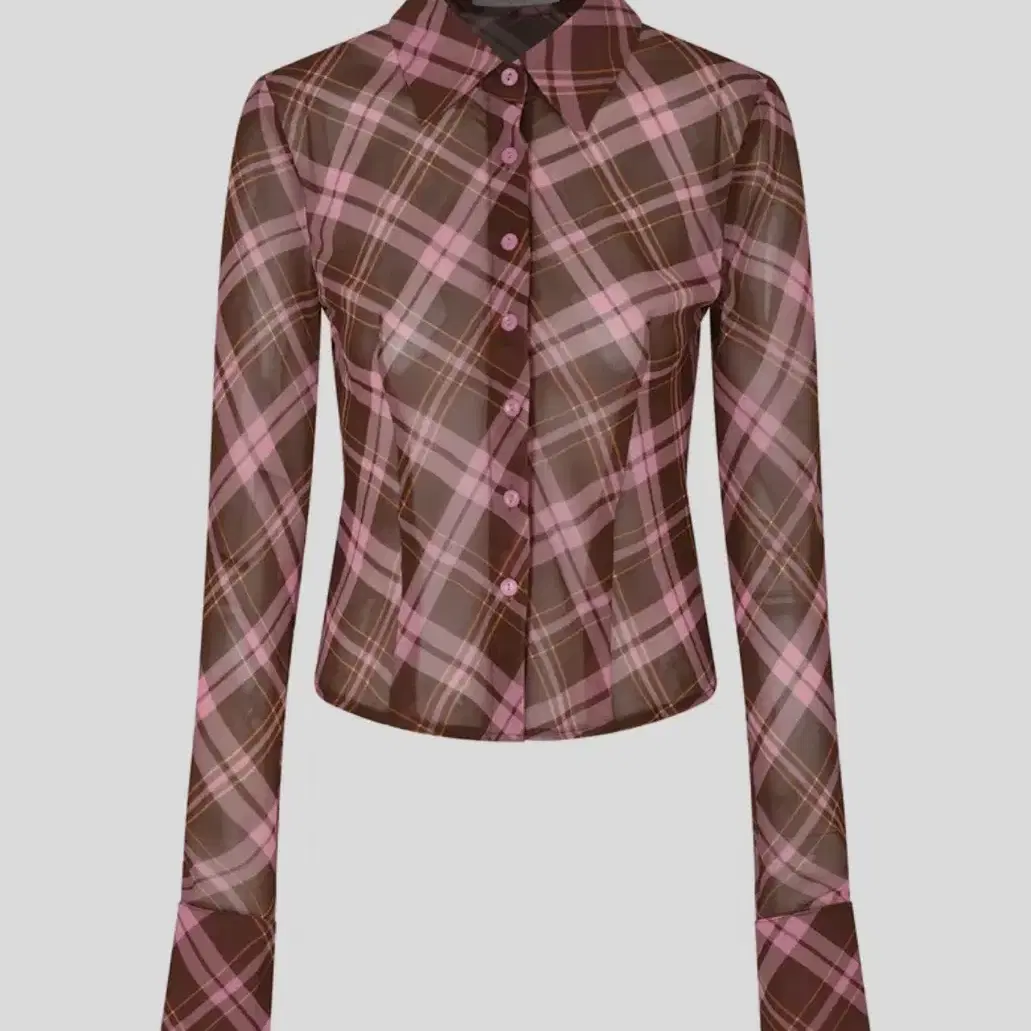 큐리티 블라우스 C SEE-THROUGH CHECKED BLOUSE_PI