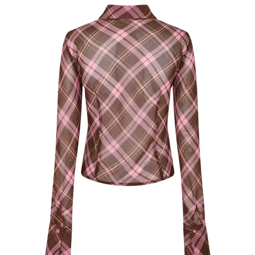 큐리티 블라우스 C SEE-THROUGH CHECKED BLOUSE_PI