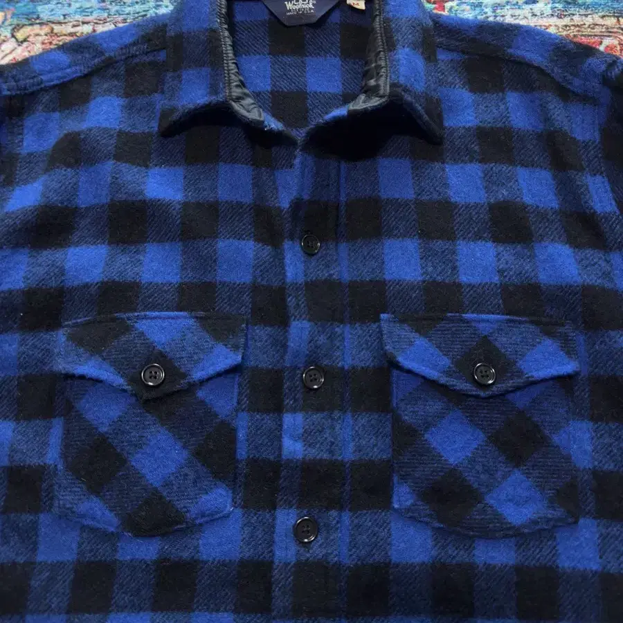 80s Woolrich 울 버팔로 블루 체크셔츠