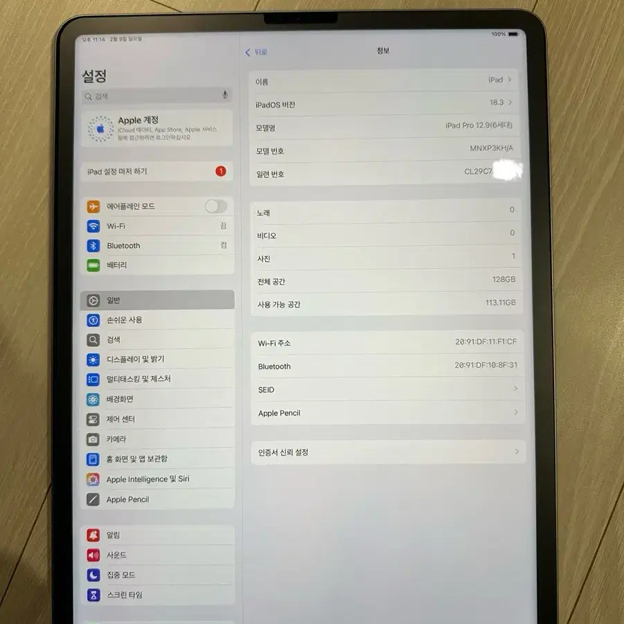 아이패드프로6세대12.9 M2 Wifi 128GB+애플펜슬2세대