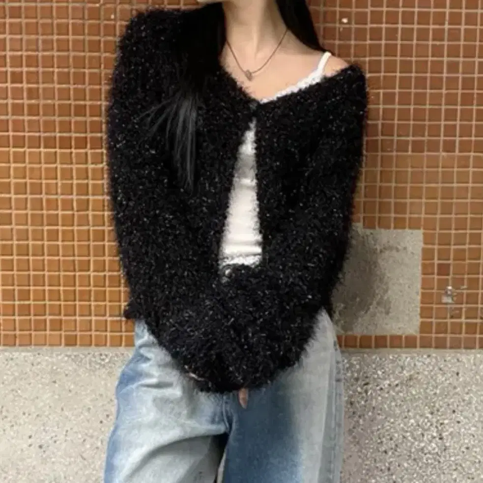 아워캐비넷 pearl cardigan Black