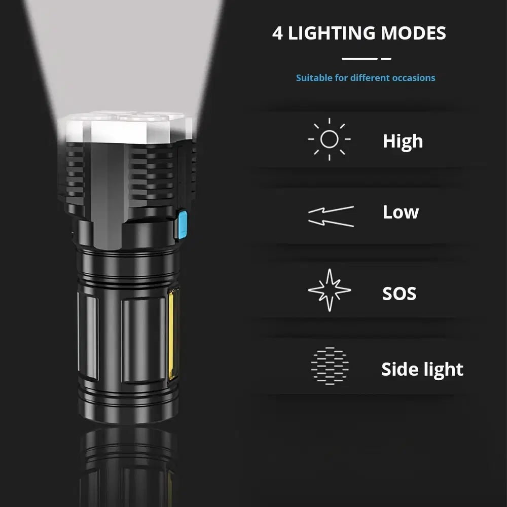 USB 충전식 LED COB 밝기 조절가능 손전등 라이트 후레쉬