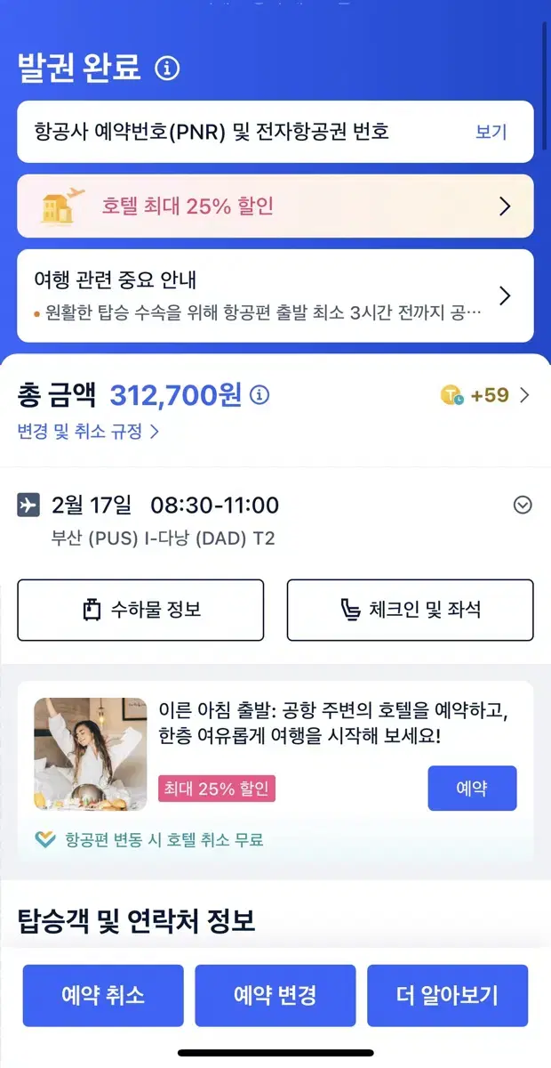 2.17비행기 표 다낭 베트남