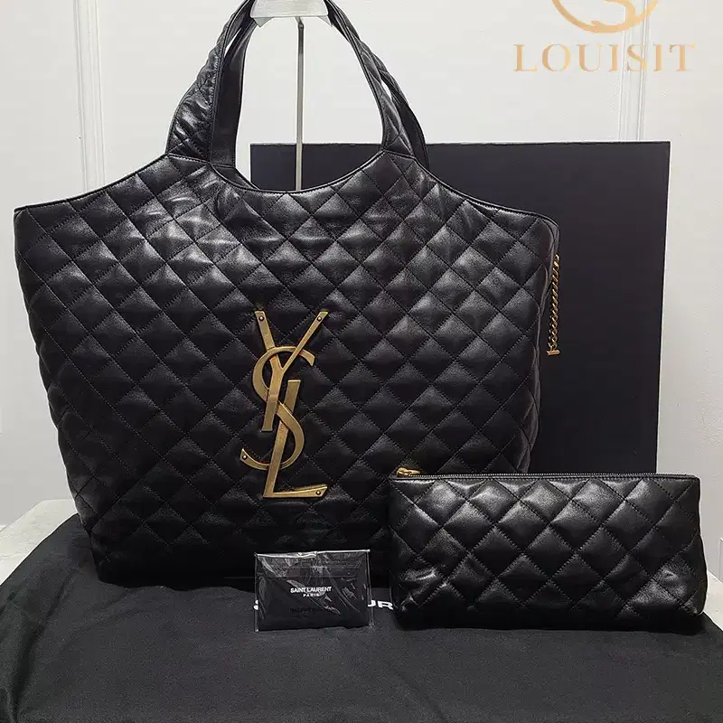 생로랑 블랙 YSL 금장 아이케어 맥시 쇼퍼백