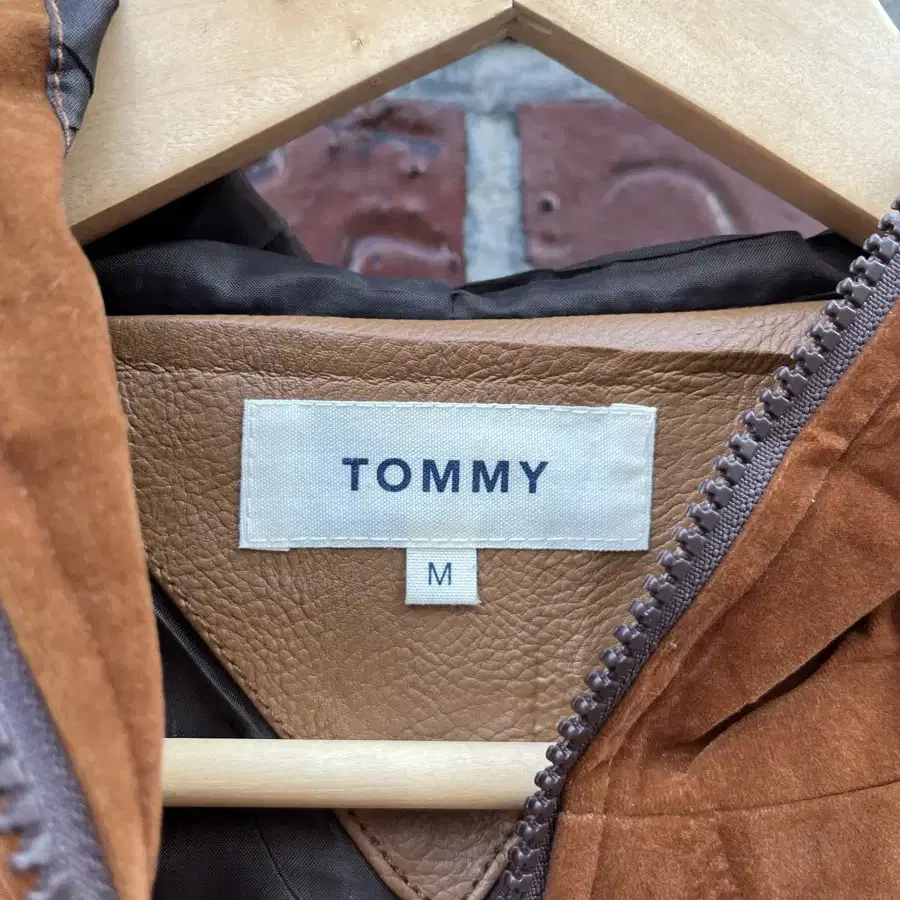 Tommy nyc 레더암 스웨이드 후드 자켓