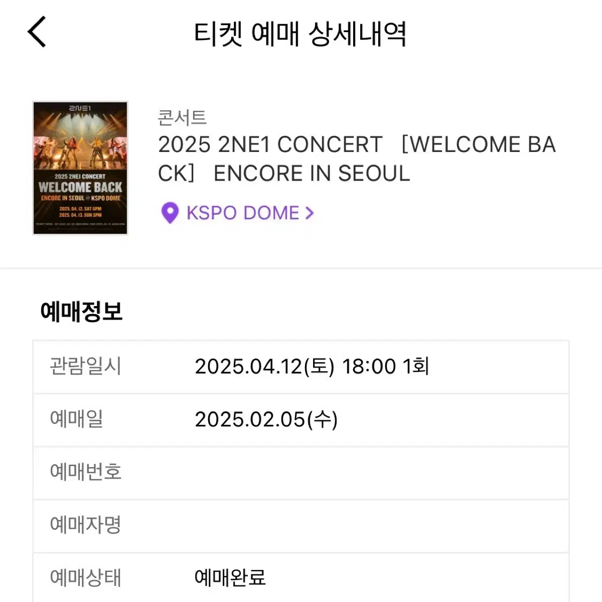 4/12 2NE1 투애니원 콘서트 앙콘 첫콘 VIP 플로어 F5구역