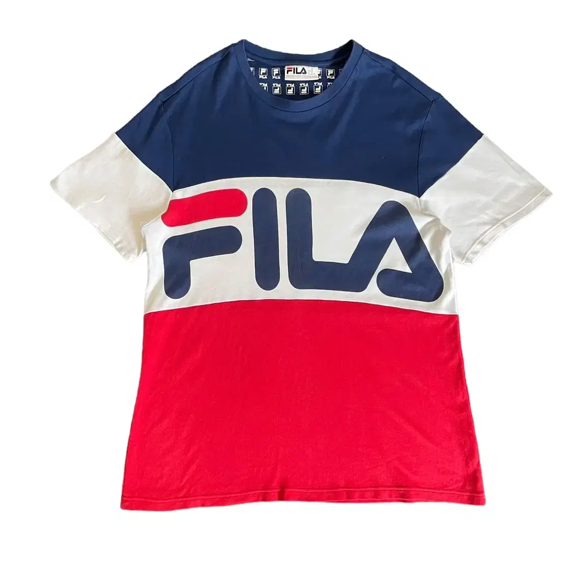 FILA 휠라 로고 배색 반팔 박스 티셔츠 XL