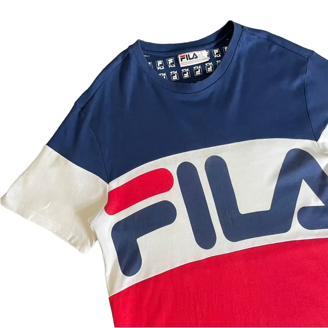 FILA 휠라 로고 배색 반팔 박스 티셔츠 XL