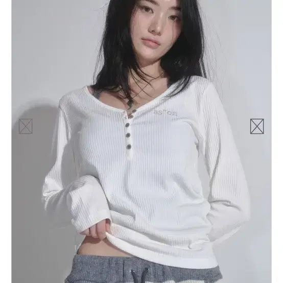 애즈온 wish ribbed button tee ivory