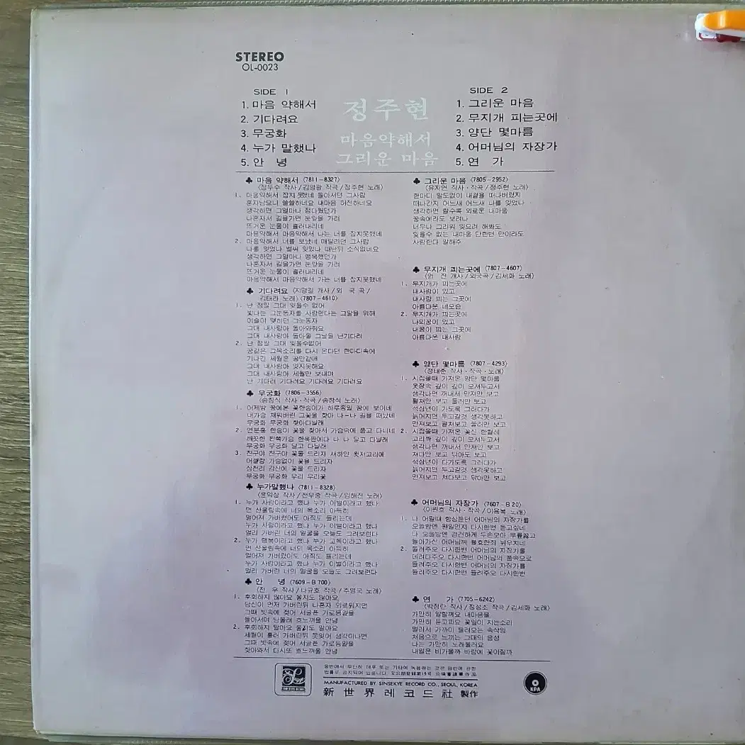 컬렉터용 개봉 LP] 정주현/송창식/정태춘 (1978년제작